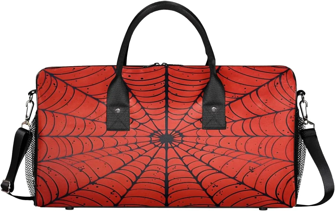 Spiders Web Travel Duffle Bag for Women Men Foldable Waterproof Weekender Bag Carry on Tote for Overnight Sports Gym Halloween Black and Red