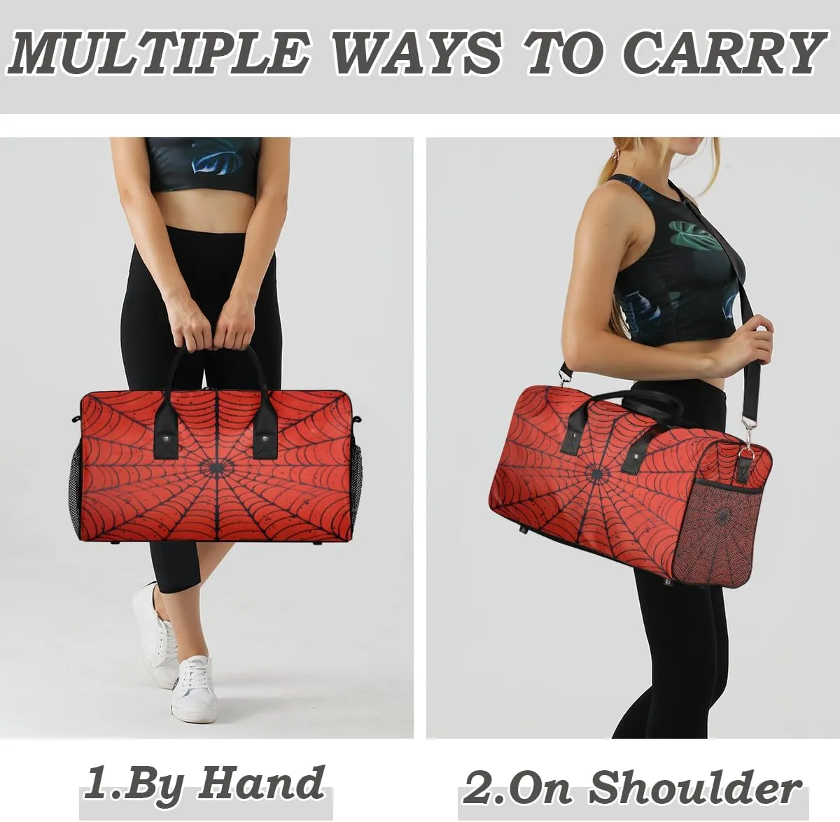 Spiders Web Travel Duffle Bag for Women Men Foldable Waterproof Weekender Bag Carry on Tote for Overnight Sports Gym Halloween Black and Red