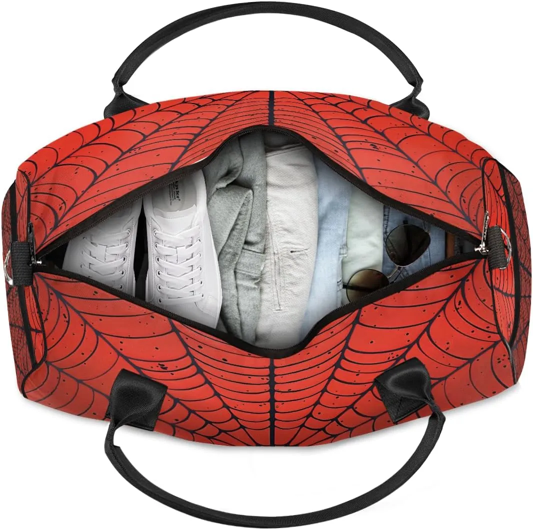 Spiders Web Travel Duffle Bag for Women Men Foldable Waterproof Weekender Bag Carry on Tote for Overnight Sports Gym Halloween Black and Red