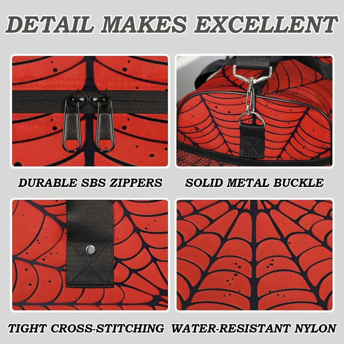 Spiders Web Travel Duffle Bag for Women Men Foldable Waterproof Weekender Bag Carry on Tote for Overnight Sports Gym Halloween Black and Red