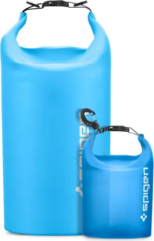 Spigen AquaShield Waterproof Dry Bag Backpack A630, 20L & 2L Roll Top Lightweight Dry Storage Bag for Travel, Swimming, Boating, Kayaking, Camping and Beach (Pack of 2) - Sea Blue, Clear