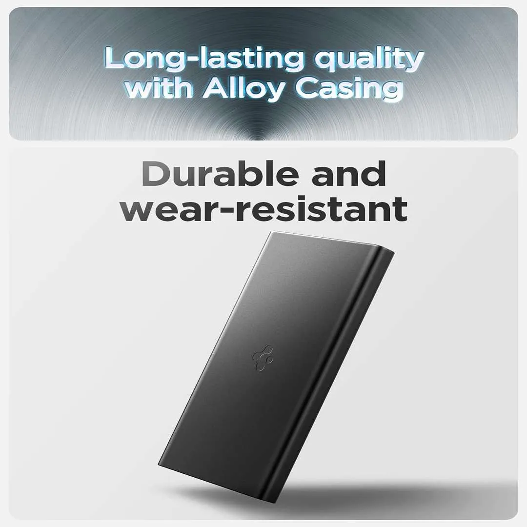 Spigen Durable Alloy Power Bank 10,000mAh, 22.5W Fast Charging Power Bank with PD3.0 20W for 2 USB-C Ports - Black