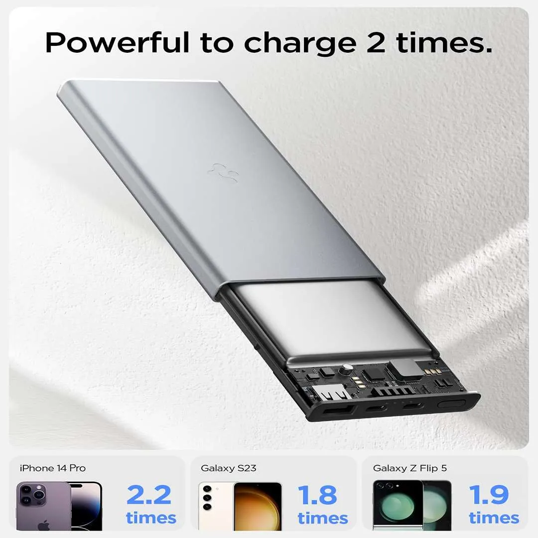 Spigen Durable Alloy Power Bank 10,000mAh, 22.5W Fast Charging Power Bank with PD3.0 20W for 2 USB-C Ports - Black