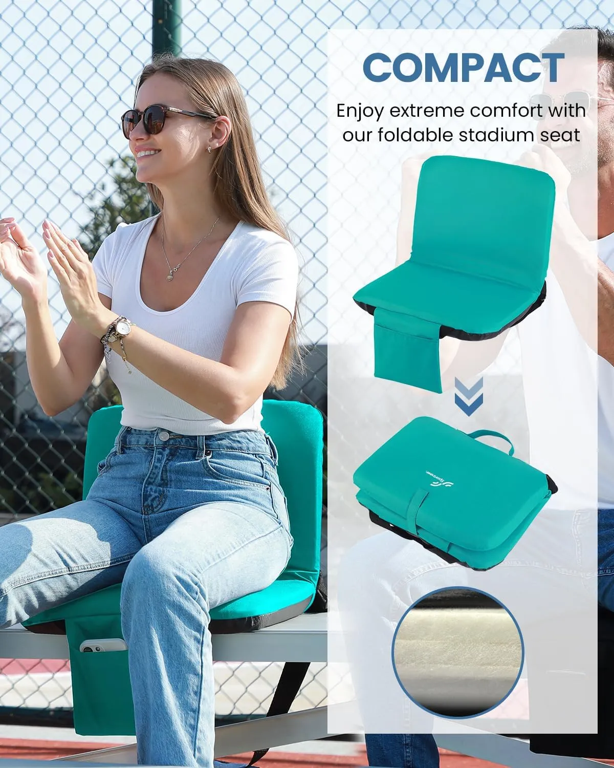 Sportneer Stadium Seats with Back Support: 6 Reclining Position Folding Bleacher Chairs with Back and Cushion - Padded Bleacher Seats with Shoulder Strap & Storage pocket for Events, Outdoors, Camping