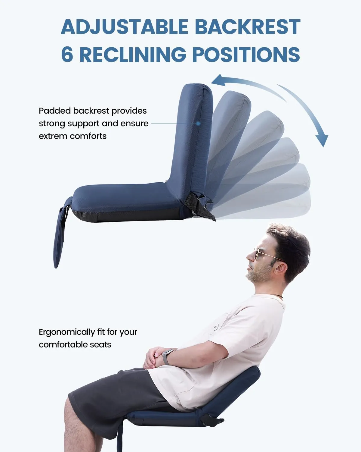 Sportneer Stadium Seats with Back Support: 6 Reclining Position Folding Bleacher Chairs with Back and Cushion - Padded Bleacher Seats with Shoulder Strap & Storage pocket for Events, Outdoors, Camping