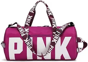 Sports Gym Bag Large Capacity Travel Duffel Bag Sport Shoes Bag with Wet Pocket Compartment for Men and Women Lightweight Multiple Colors PINK Logo (Purple)