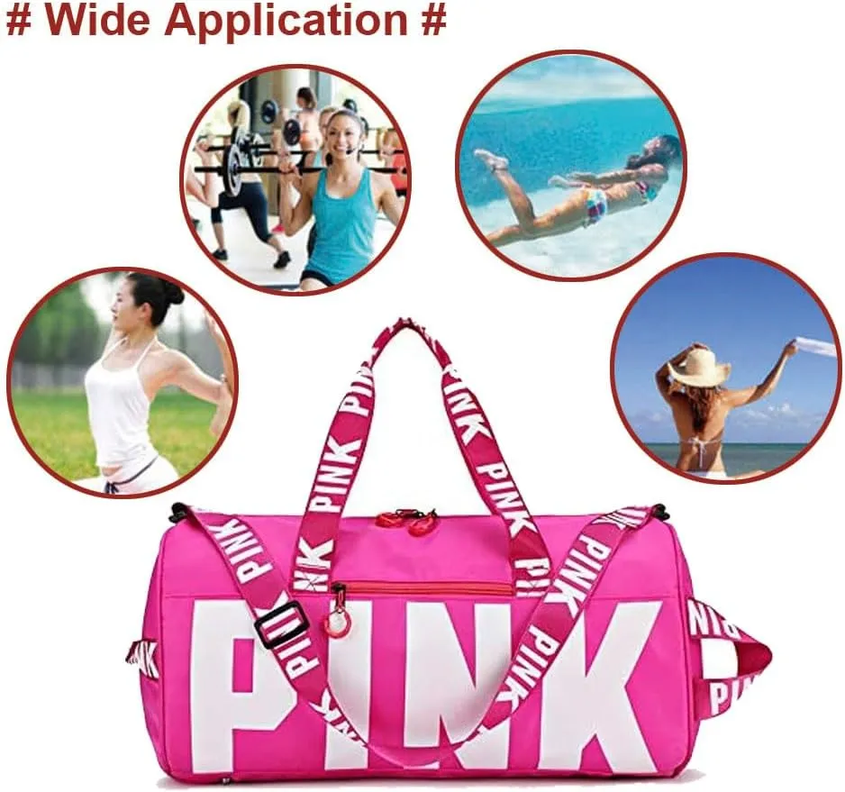 Sports Gym Bag Large Capacity Travel Duffel Bag Sport Shoes Bag with Wet Pocket Compartment for Men and Women Lightweight Multiple Colors PINK Logo (Purple)