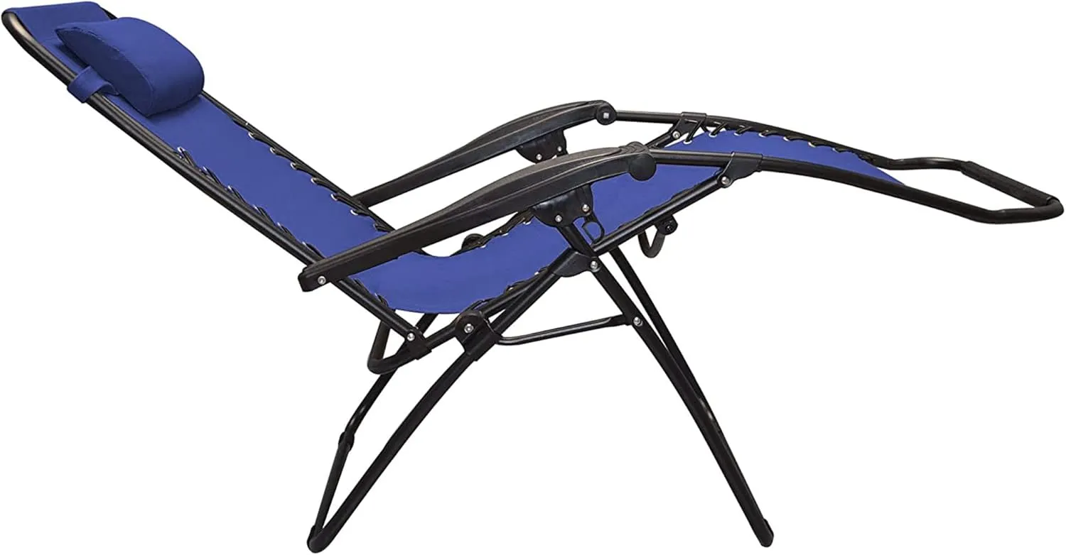 Sports Zero Gravity Outdoor Portable Folding Camping Lawn Deck Patio Pool Recliner Lounge Chair for Adults, Adjustable Headrest, Blue