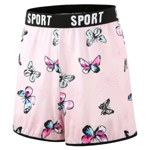 Sporty Boxer PJ Leisure Shorts Size 22 Letter Tape Stretch Pink Butterfly NEW