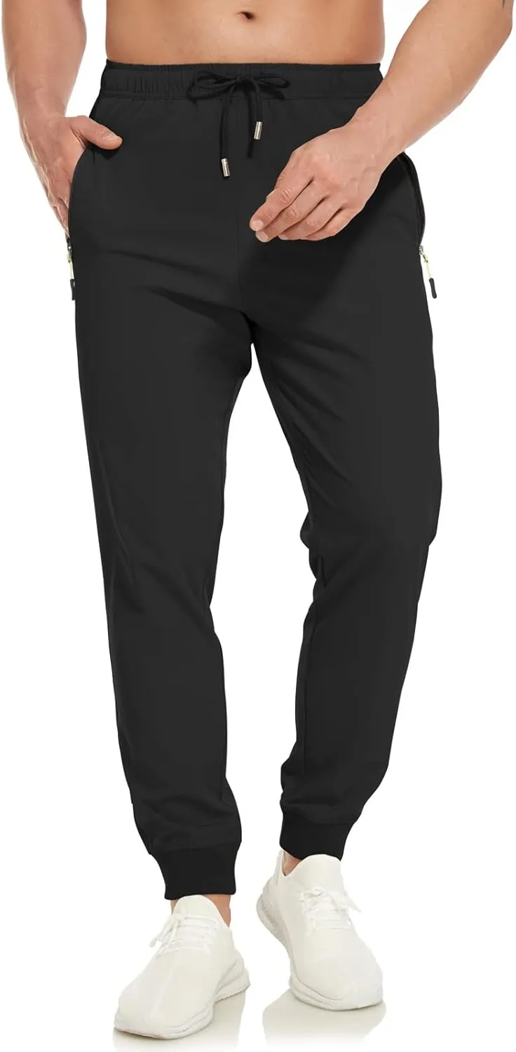 SPOSULEI Mens Joggers Lightweight Athletic Hiking Pants Quick Dry Running Track Gym Sweatpants with Zipper Pockets