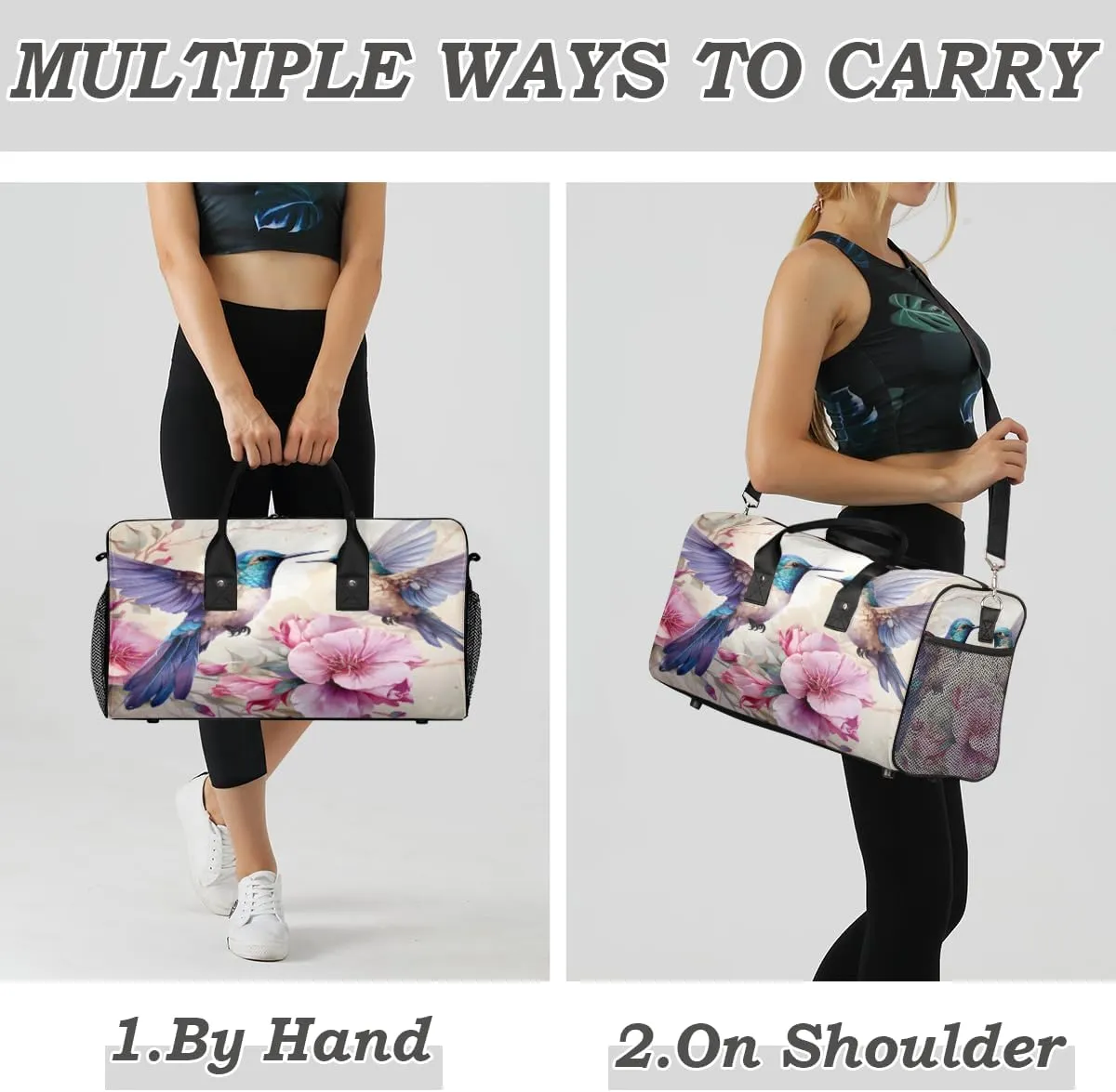Spring Hummingbird Travel Duffle Bag for Women Men Foldable Waterproof Weekender Bag Carry on Tote for Overnight Sports Gym Floral Bird