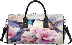 Spring Hummingbird Travel Duffle Bag for Women Men Foldable Waterproof Weekender Bag Carry on Tote for Overnight Sports Gym Floral Bird