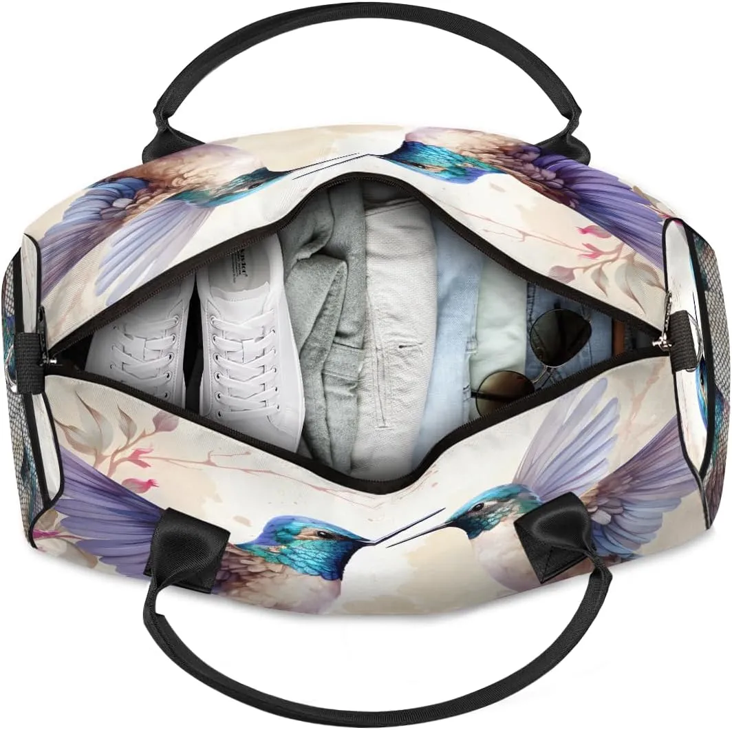 Spring Hummingbird Travel Duffle Bag for Women Men Foldable Waterproof Weekender Bag Carry on Tote for Overnight Sports Gym Floral Bird