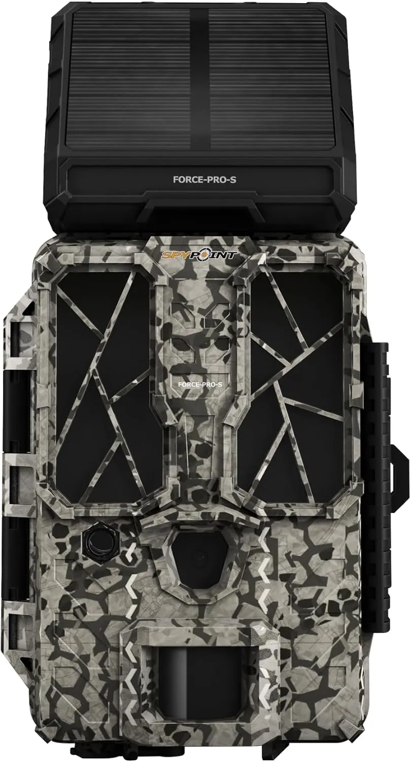 SPYPOINT Force-PRO-S Solar Trail Camera, Non-Cellular, Integrated Solar Panel, 0.2S Trigger Speed, 110 ft Detection Range, 4K/2K/1080p Video Modes, 30MP Photos, Internal Battery Supply