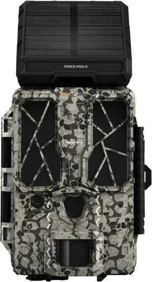 SPYPOINT Force-PRO-S Solar Trail Camera, Non-Cellular, Integrated Solar Panel, 0.2S Trigger Speed, 110 ft Detection Range, 4K/2K/1080p Video Modes, 30MP Photos, Internal Battery Supply