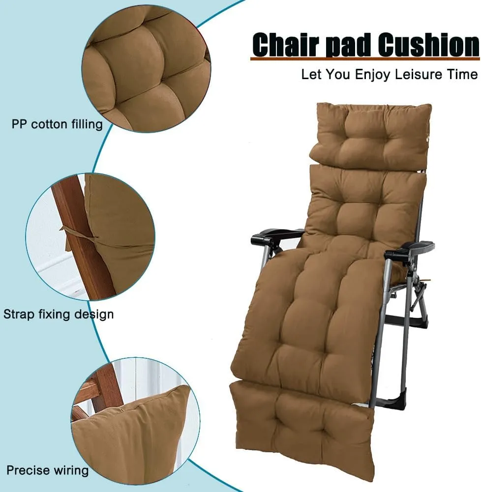 Srutirbo Waterproof Chaise Lounge Chair Cushions Long Bench Cushion for Outdoor Furniture, All Weather Replacement Indoor Outdoor Padded Recliner Chair Cushion with String Ties (Brown)