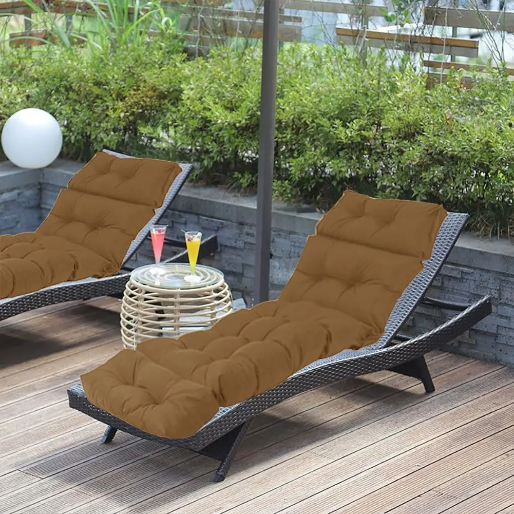Srutirbo Waterproof Chaise Lounge Chair Cushions Long Bench Cushion for Outdoor Furniture, All Weather Replacement Indoor Outdoor Padded Recliner Chair Cushion with String Ties (Brown)