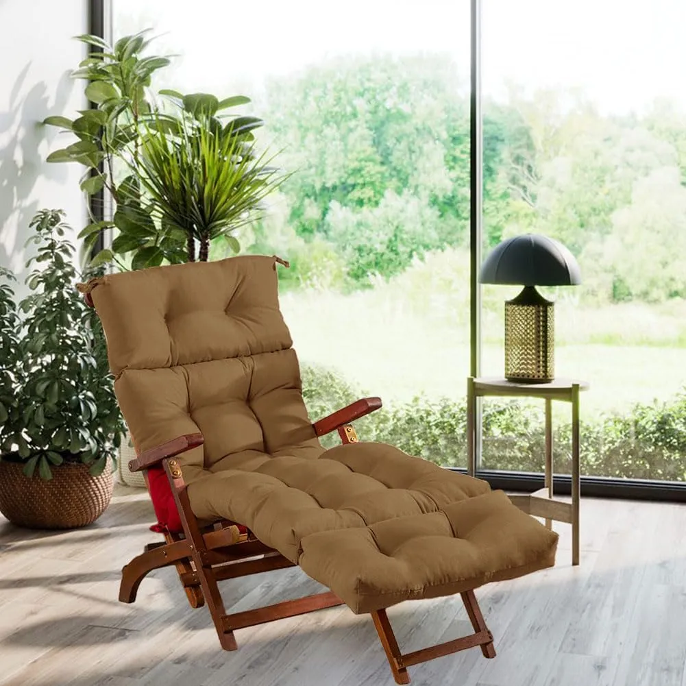 Srutirbo Waterproof Chaise Lounge Chair Cushions Long Bench Cushion for Outdoor Furniture, All Weather Replacement Indoor Outdoor Padded Recliner Chair Cushion with String Ties (Brown)