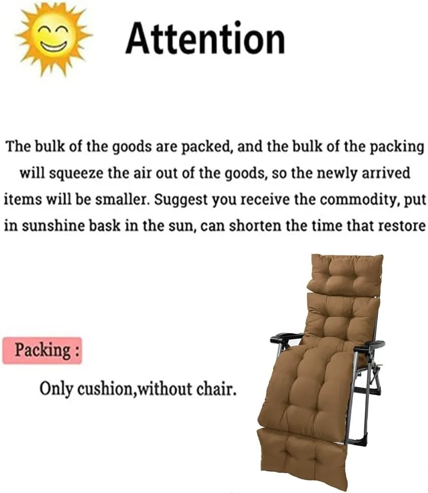 Srutirbo Waterproof Chaise Lounge Chair Cushions Long Bench Cushion for Outdoor Furniture, All Weather Replacement Indoor Outdoor Padded Recliner Chair Cushion with String Ties (Brown)