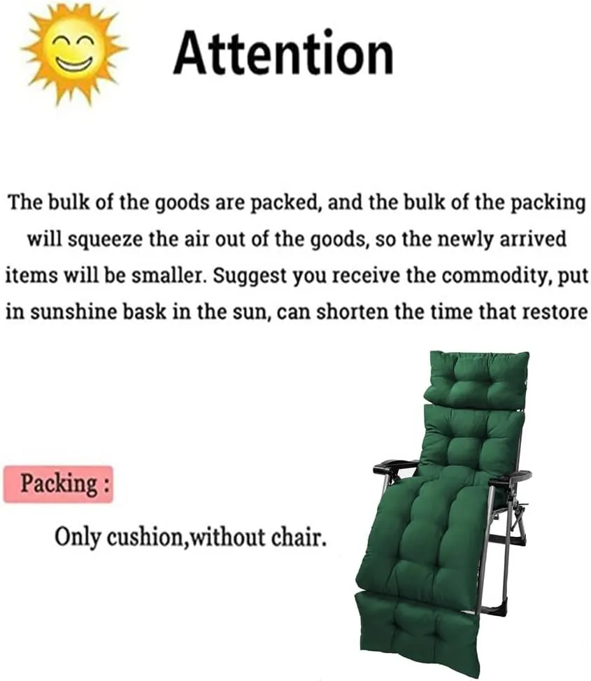 Srutirbo Waterproof Chaise Lounge Chair Cushions Long Bench Cushion for Outdoor Furniture, All Weather Replacement Indoor Outdoor Padded Recliner Chair Cushion with String Ties (Green)