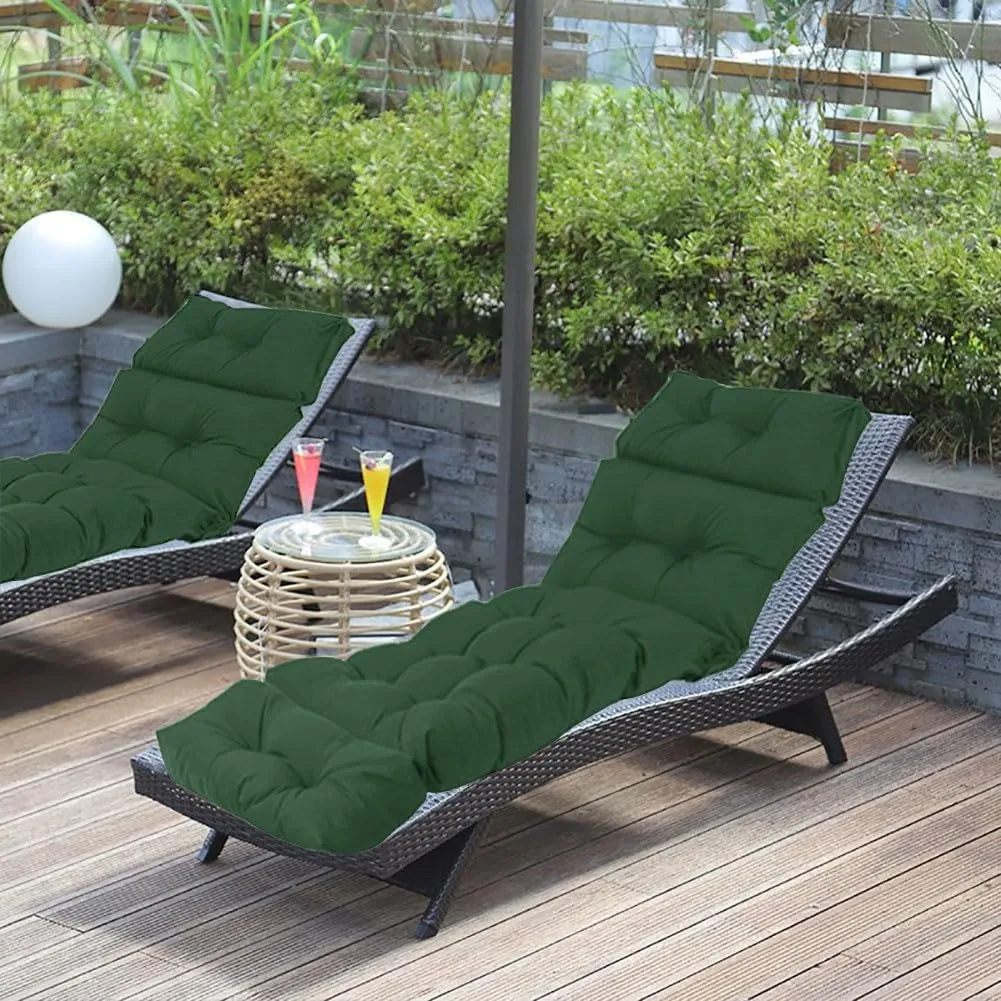Srutirbo Waterproof Chaise Lounge Chair Cushions Long Bench Cushion for Outdoor Furniture, All Weather Replacement Indoor Outdoor Padded Recliner Chair Cushion with String Ties (Green)