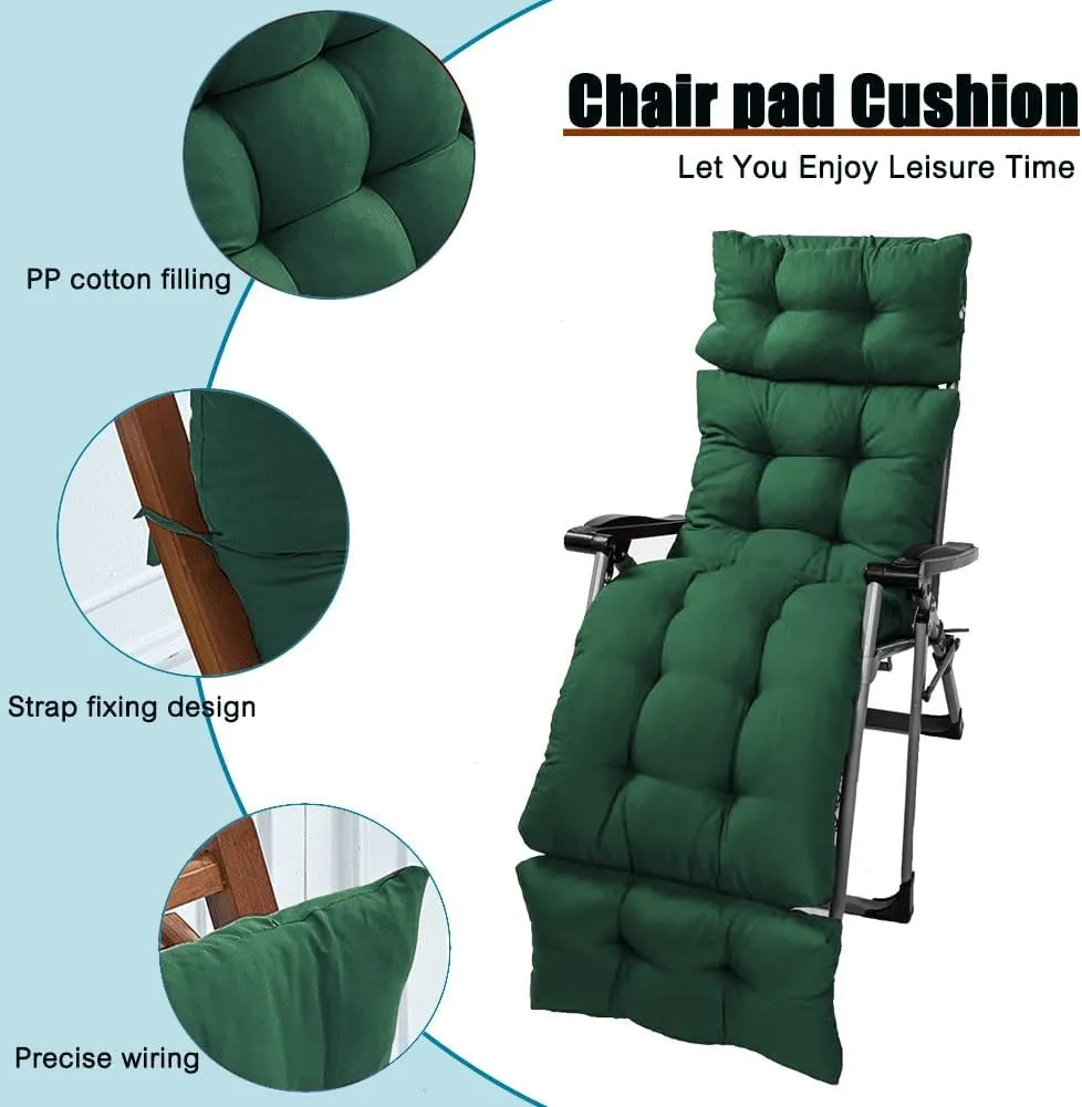 Srutirbo Waterproof Chaise Lounge Chair Cushions Long Bench Cushion for Outdoor Furniture, All Weather Replacement Indoor Outdoor Padded Recliner Chair Cushion with String Ties (Green)