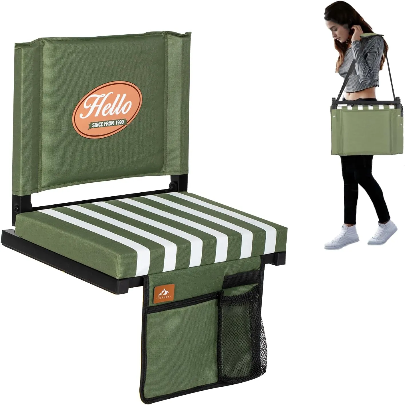 Stadium Seats for Bleachers with Back Support, Bleacher Seats with Backs and Extra Thick Padded Cushion, Includes Shoulder Straps Carry Handle, and Cup Holder Side Pockets (Green)