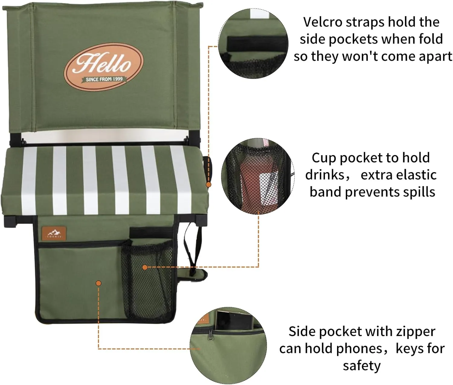 Stadium Seats for Bleachers with Back Support, Bleacher Seats with Backs and Extra Thick Padded Cushion, Includes Shoulder Straps Carry Handle, and Cup Holder Side Pockets (Green)