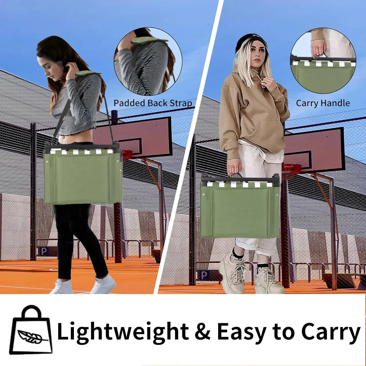Stadium Seats for Bleachers with Back Support, Bleacher Seats with Backs and Extra Thick Padded Cushion, Includes Shoulder Straps Carry Handle, and Cup Holder Side Pockets (Green)