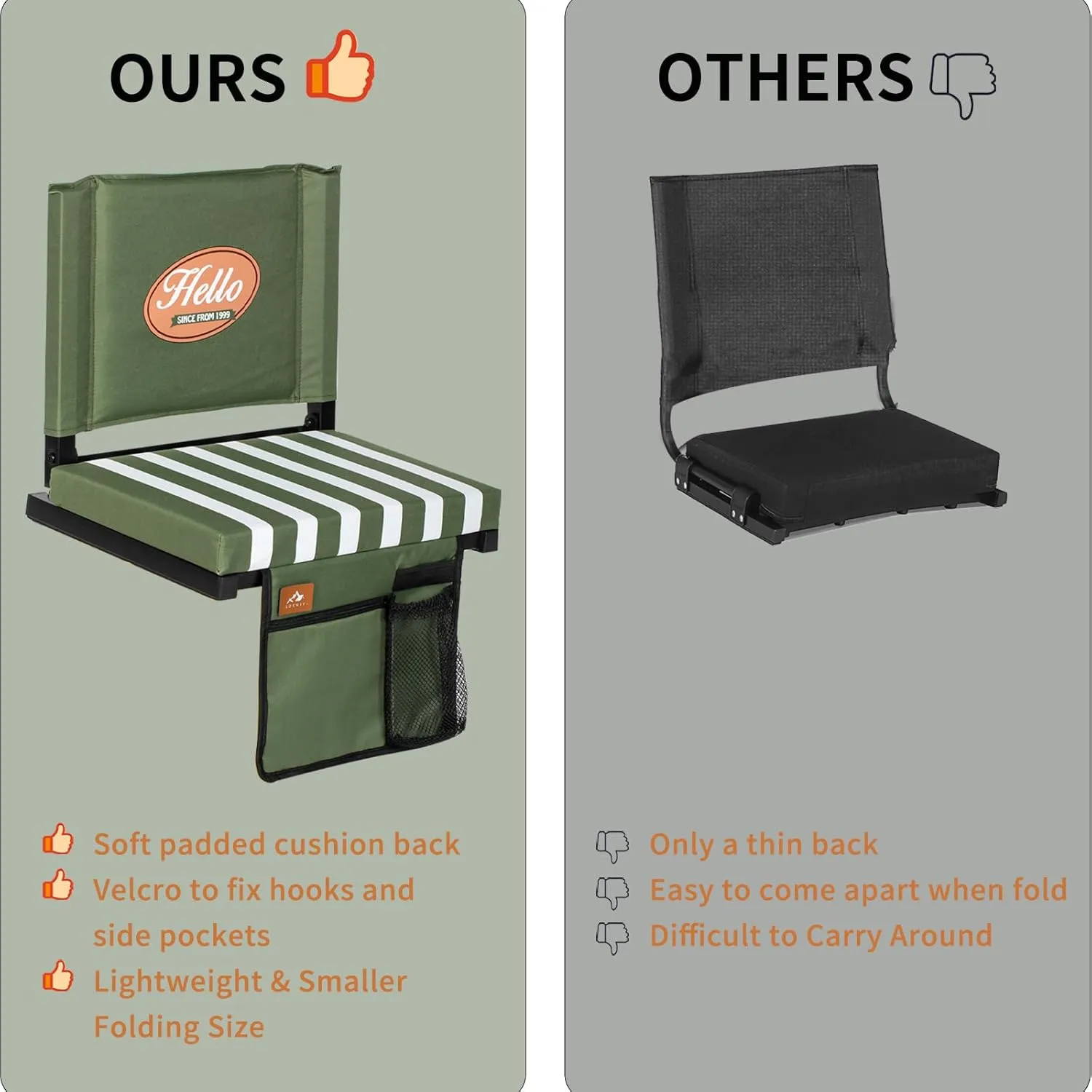 Stadium Seats for Bleachers with Back Support, Bleacher Seats with Backs and Extra Thick Padded Cushion, Includes Shoulder Straps Carry Handle, and Cup Holder Side Pockets (Green)