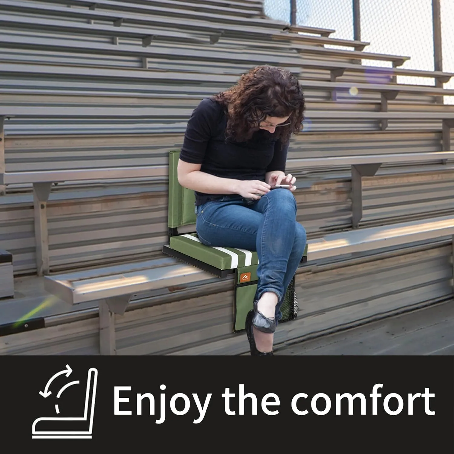 Stadium Seats for Bleachers with Back Support, Bleacher Seats with Backs and Extra Thick Padded Cushion, Includes Shoulder Straps Carry Handle, and Cup Holder Side Pockets (Green)