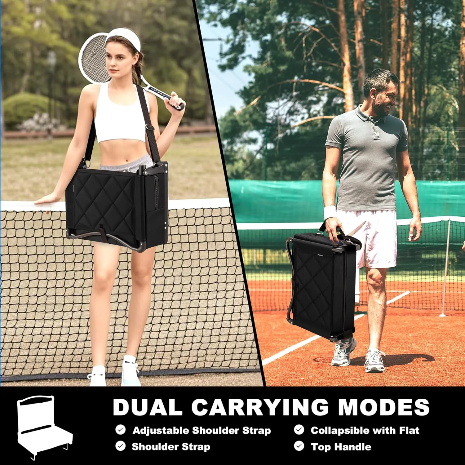 Stadium Seats with Back Support and Cushion Thick Padded Bleacher Chairs with Shoulder Strap, Portable Folding Stadium Seat Chairs for Bleachers Include Cup Holder and Side Pocket