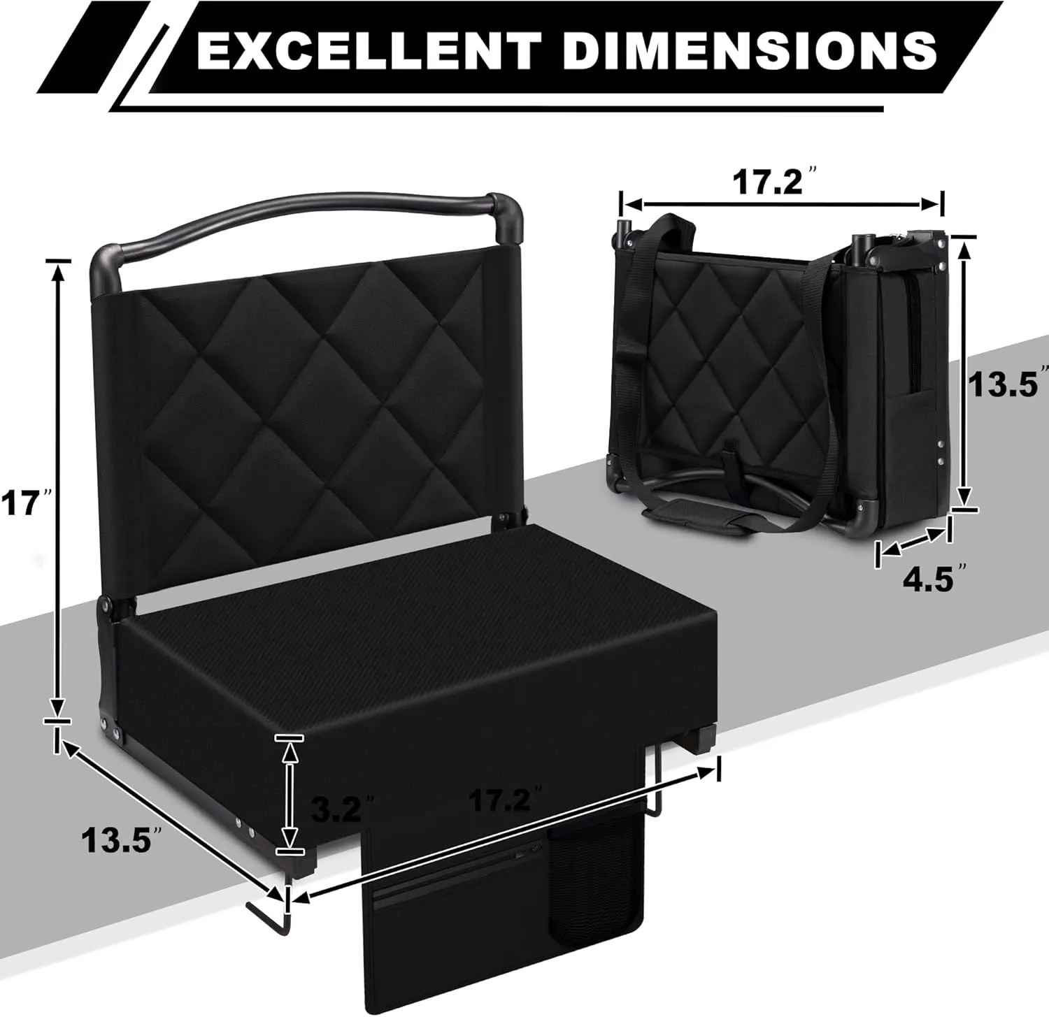Stadium Seats with Back Support and Cushion Thick Padded Bleacher Chairs with Shoulder Strap, Portable Folding Stadium Seat Chairs for Bleachers Include Cup Holder and Side Pocket