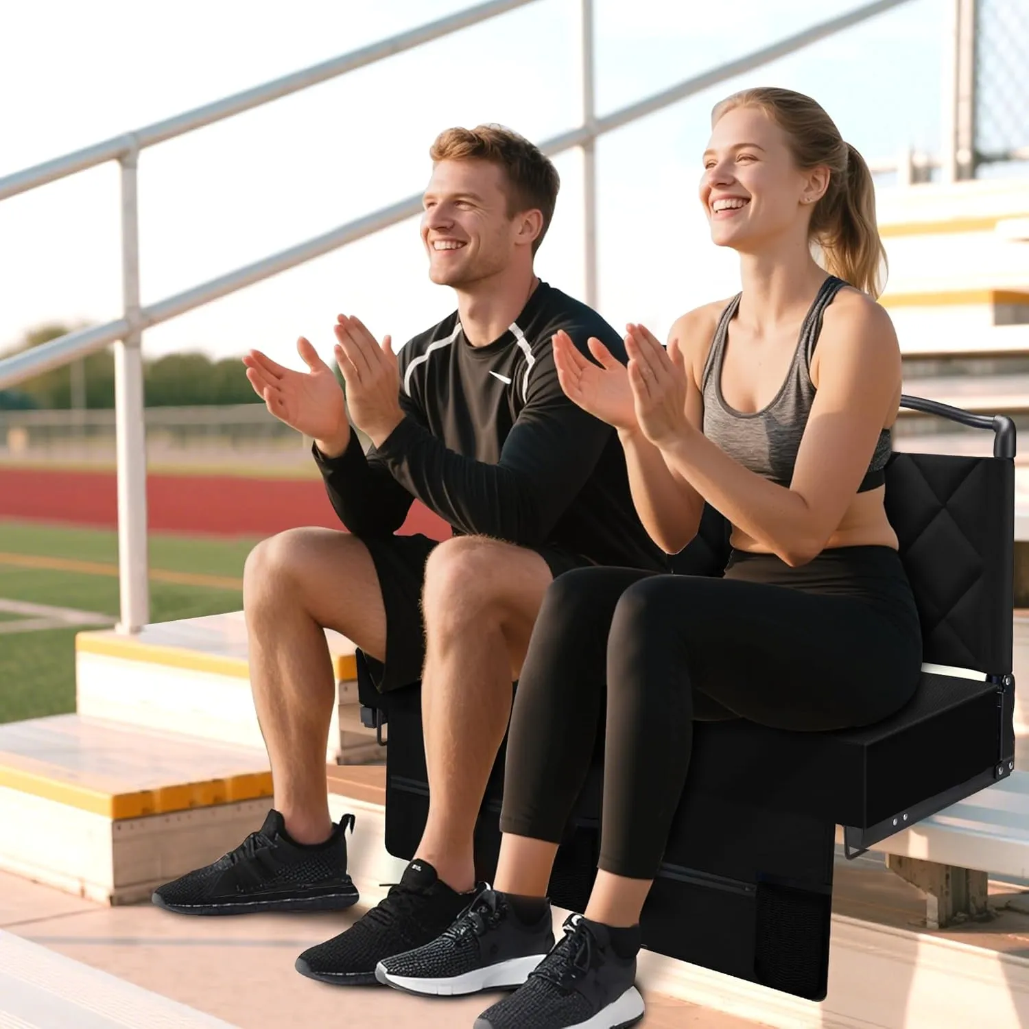Stadium Seats with Back Support and Cushion Thick Padded Bleacher Chairs with Shoulder Strap, Portable Folding Stadium Seat Chairs for Bleachers Include Cup Holder and Side Pocket