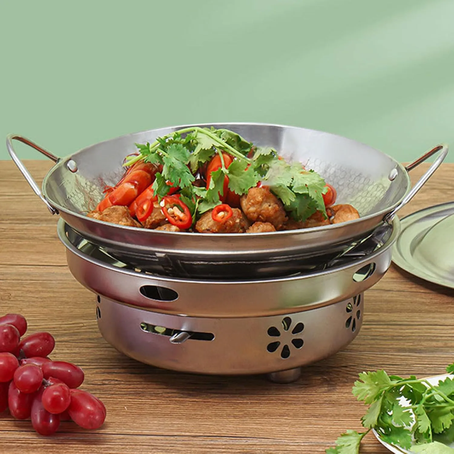 Stainless Steel Honeys Comb Skillets Nonstick Frying Pan with Ergonomic Handle for Outdoor Camping and Home Cooking