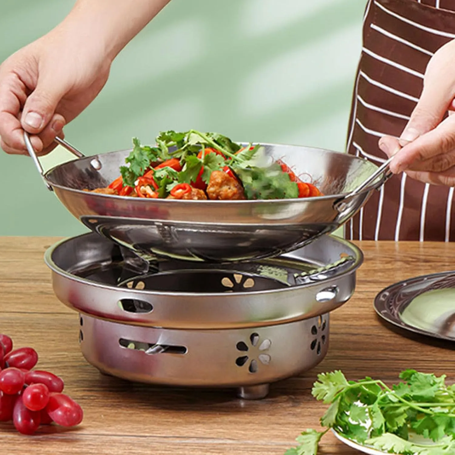 Stainless Steel Honeys Comb Skillets Nonstick Frying Pan with Ergonomic Handle for Outdoor Camping and Home Cooking