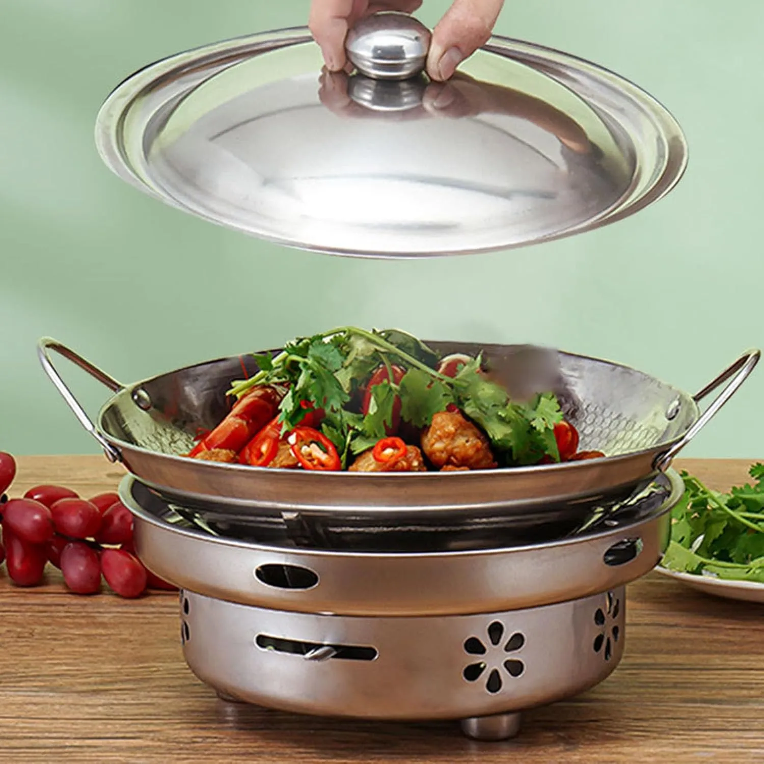 Stainless Steel Honeys Comb Skillets Nonstick Frying Pan with Ergonomic Handle for Outdoor Camping and Home Cooking