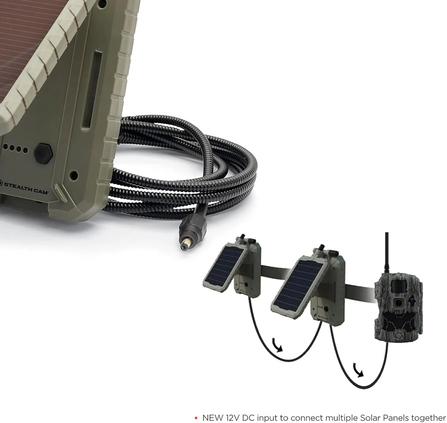 Stealth Cam Durable Sol-Pak Solar Battery Pack, 12V Solar Power Panel, Rechargeable Battery & 10ft Insulated Cable, Compatible with All Wireless/Cellular Trail Cameras - 5000 mAh
