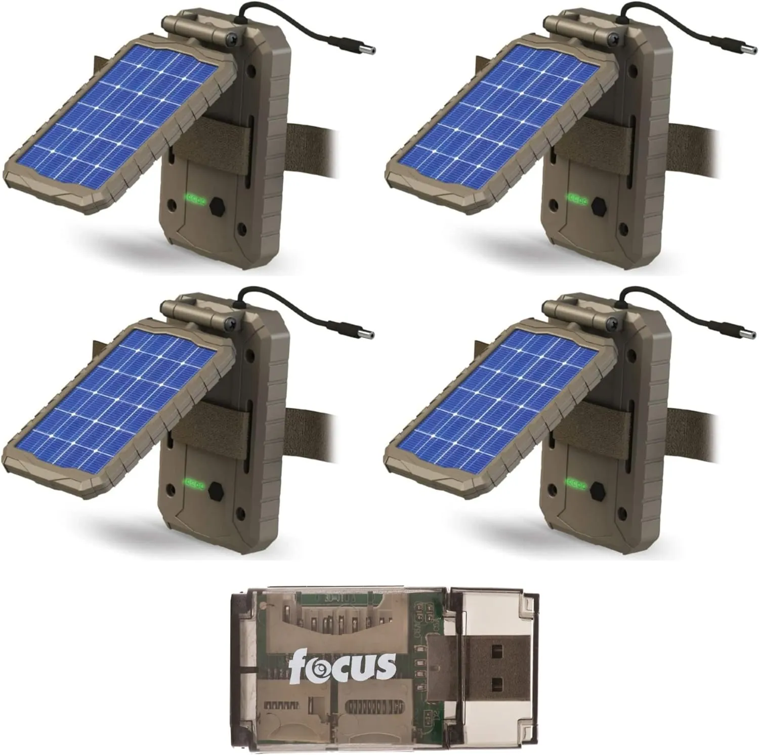 Stealth Cam Lithium Solar Power Panel (4-Pack) Bundle with Card Reader Compatible with Mac and PC Systems (5 Items)