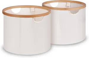 Storage Baskets for Organizing, Fabric Storage Bins with Bamboo Handles, Collapsible Storage Baskets for Shelves and Closet,Medium, Beige Set of 2