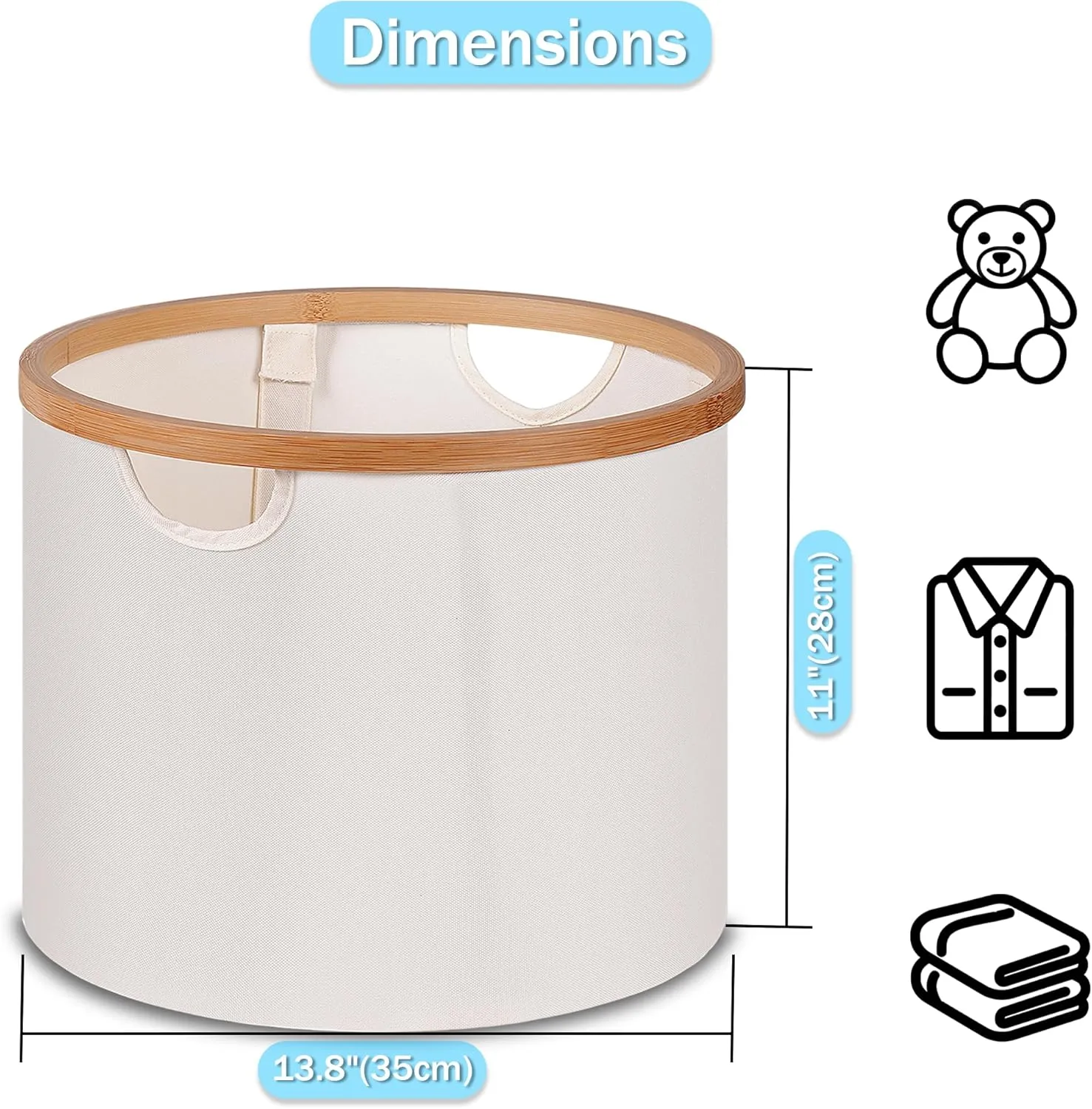 Storage Baskets for Organizing, Fabric Storage Bins with Bamboo Handles, Collapsible Storage Baskets for Shelves and Closet,Medium, Beige Set of 2