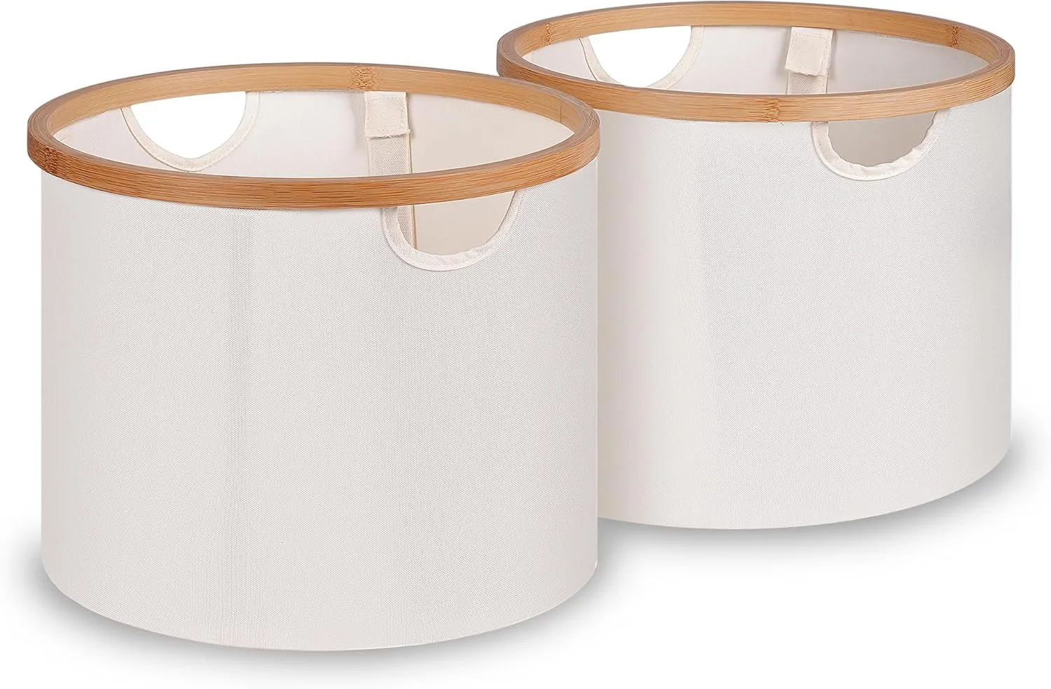 Storage Baskets for Organizing, Fabric Storage Bins with Bamboo Handles, Collapsible Storage Baskets for Shelves and Closet,Medium, Beige Set of 2