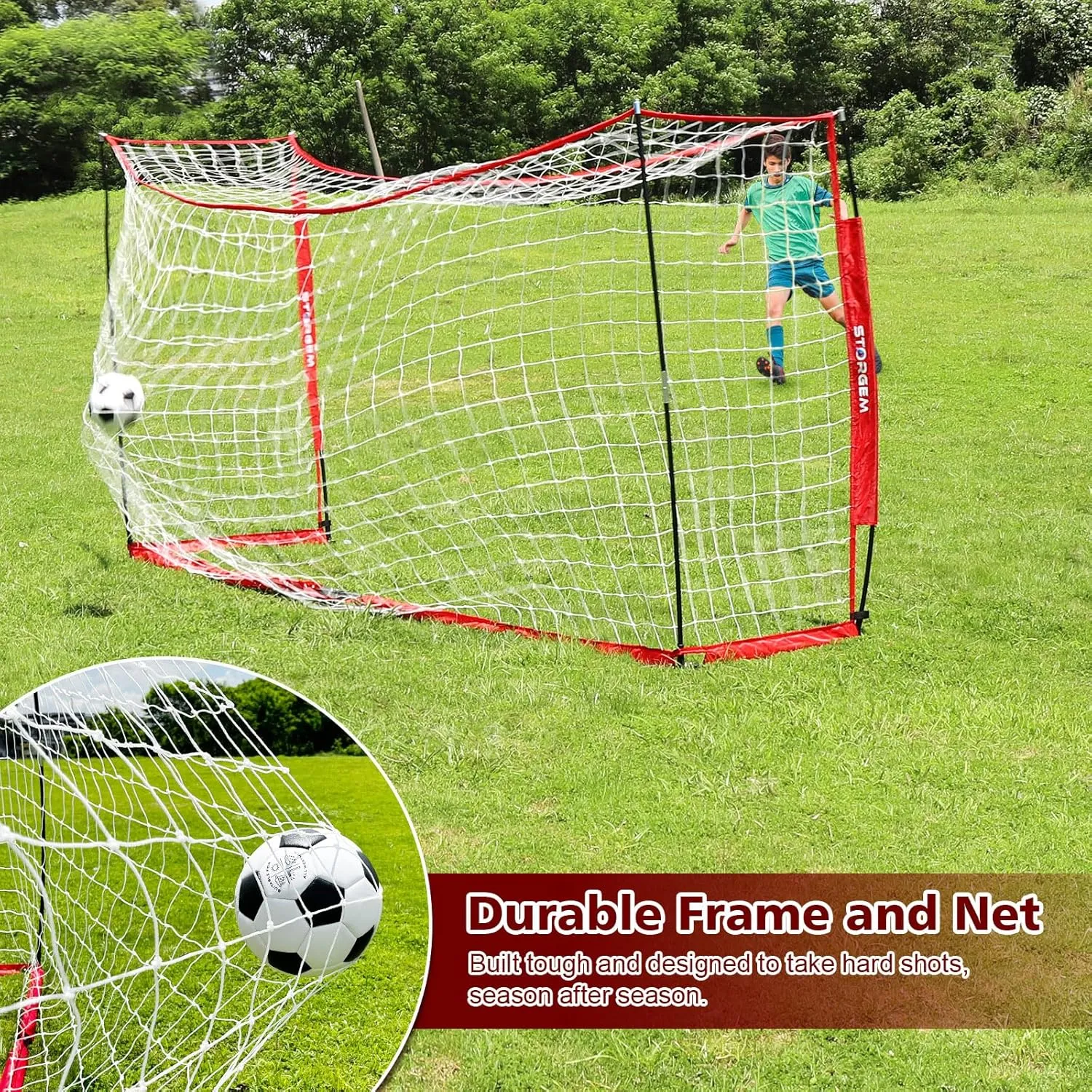 Storgem Soccer Goal,Soccer Net,Soccer Goals for Backyard,with Bow Frame,Collapsible Metal Base and 15 Training Cones