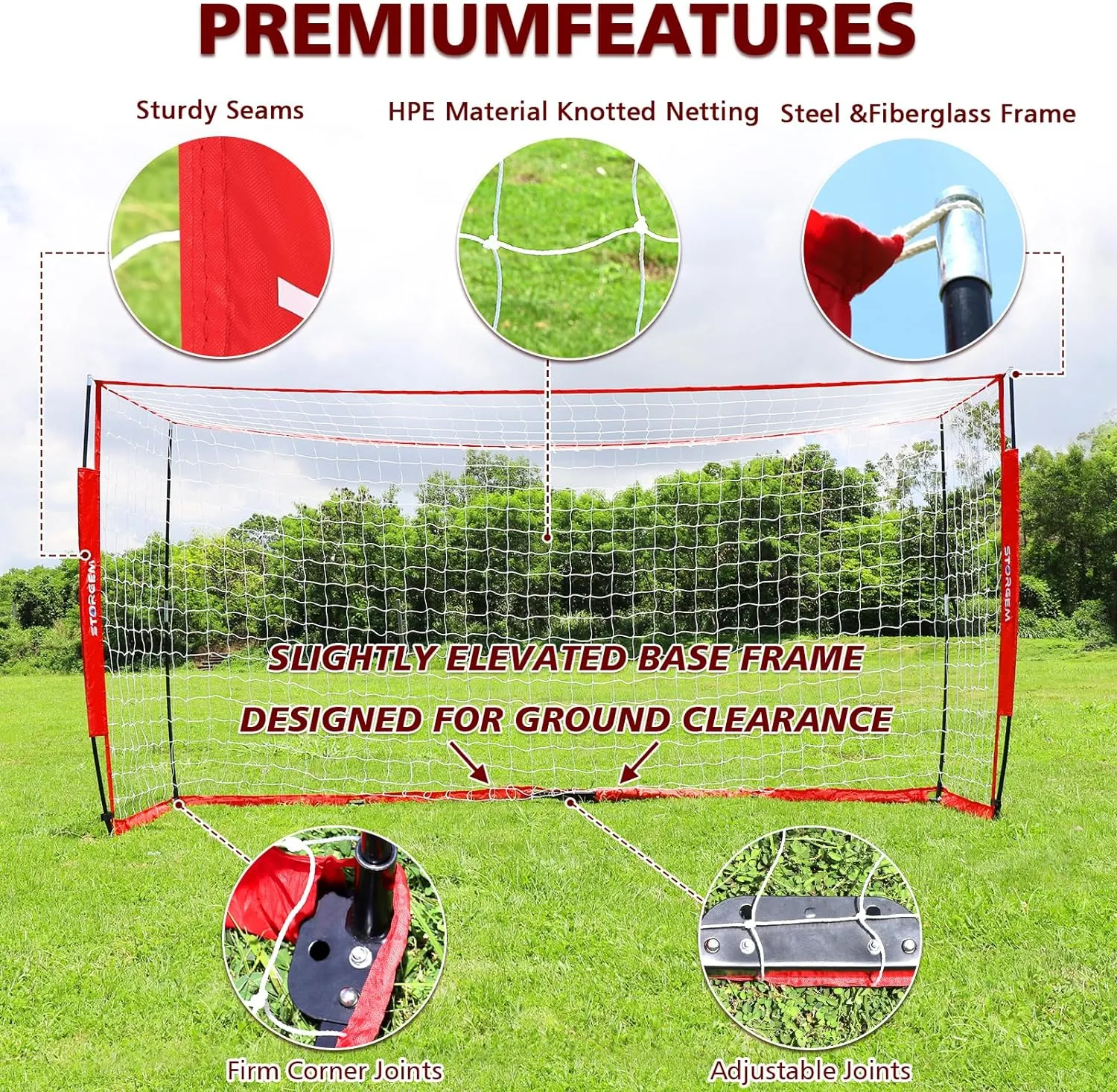 Storgem Soccer Goal,Soccer Net,Soccer Goals for Backyard,with Bow Frame,Collapsible Metal Base and 15 Training Cones