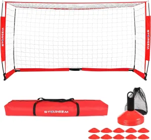 Storgem Soccer Goal,Soccer Net,Soccer Goals for Backyard,with Bow Frame,Collapsible Metal Base and 15 Training Cones