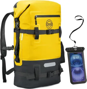 STOVER 5/10/25/30/40/55L Waterproof Dry Backpack & Phone Case- Large Floating Dry Bag for Kayaking, Travel, Hiking, Fishing, Camping, Motorcycles & Beach, Heavy-Duty Roll Top Men/Women (Yellow)