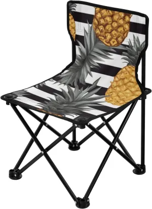 Striped Pineapples Collapsible Camping Chair Ultra-Lightweight Beach Chairs for Adults with Carrying Bag Fishing Chair for Outdoor Picnic