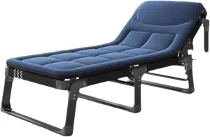Strong Steel Frame Camping Cot, 5-Position Folding Chaise Lounge Chair, Comfortable Portable Folding Bed with Removable Mattress