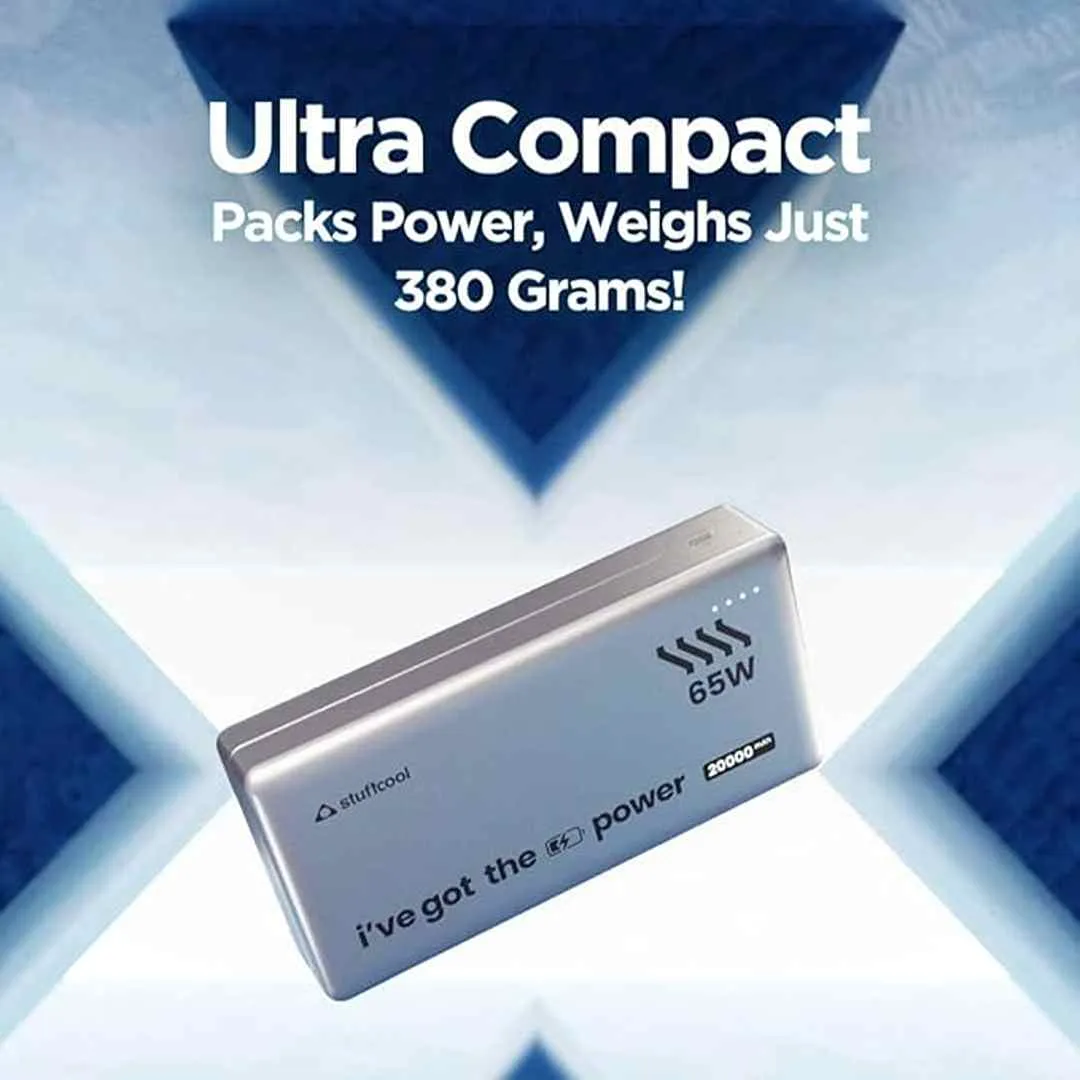 Stuffcool Major Ultra 65W PD Super 20000mAh Laptop Powerbank(Silver)