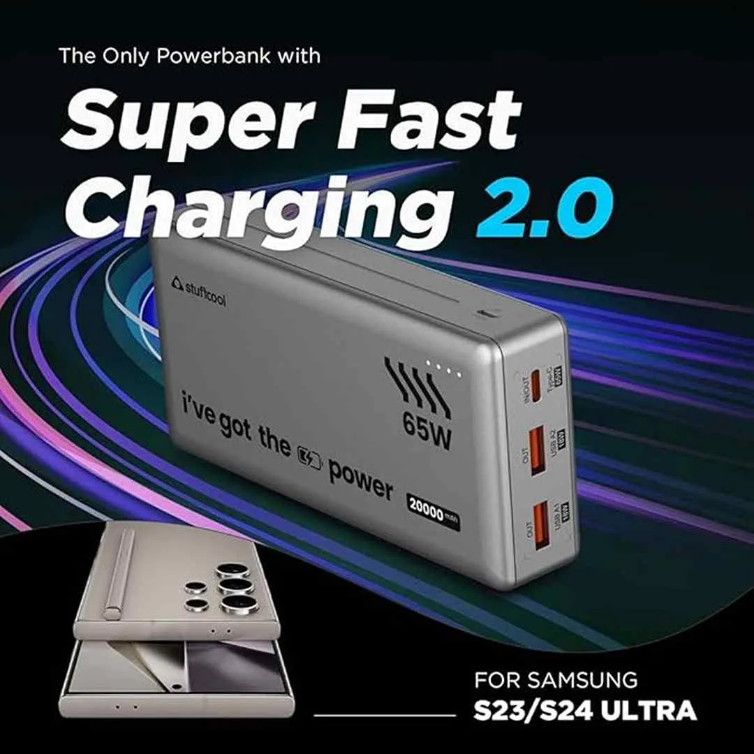 Stuffcool Major Ultra 65W PD Super 20000mAh Laptop Powerbank(Silver)